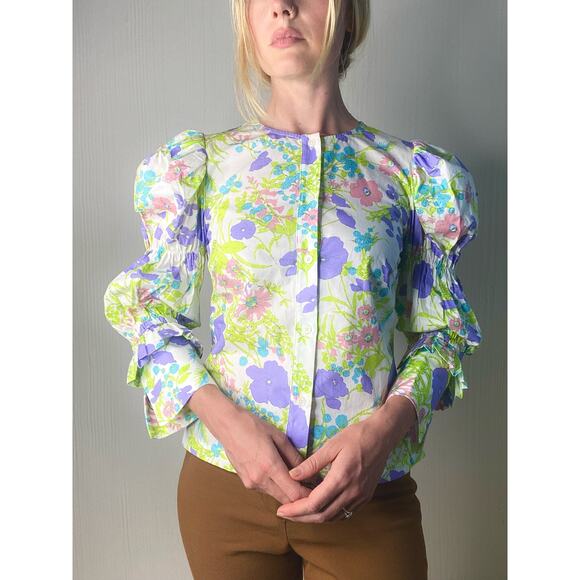 LES REVERIES Elizabeth Floral Puff Sleeve Blouse US SMALL NWT $295 - Picture 8 of 13